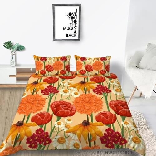 Floral Bedding Set For Girls Beautiful Peony Duvet Cover Daisy King Queen Twin Full Double Single 3D Bed Set Warm Color