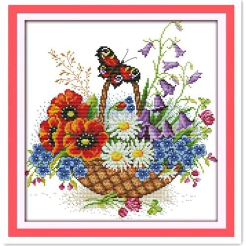 Beautiful flower basket with butterflies 11CT 14CT Sewing Printed Cross Stitch, Flowers in Full Bloom Home Decor