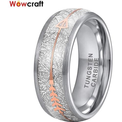 8mm Tungsten Carbide Rings for Men Women Wedding Bands Arrow Inlay Meteorite Inlay Matte Finish Comfort Fit