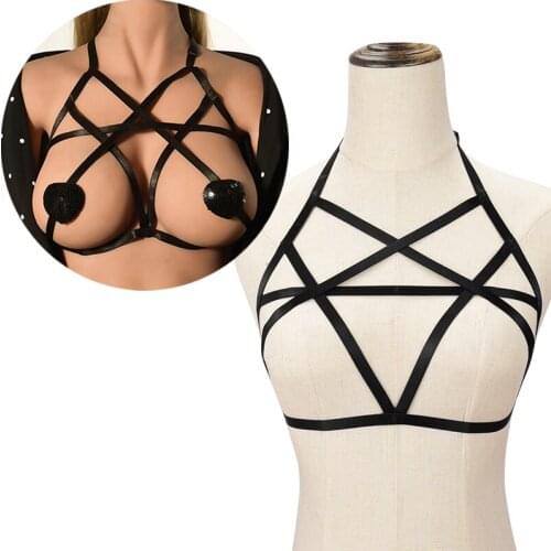 Fashion women harness bra sexy bodysuit open crotch gauze underwear goth bondage lingerie harness bra temptation bra