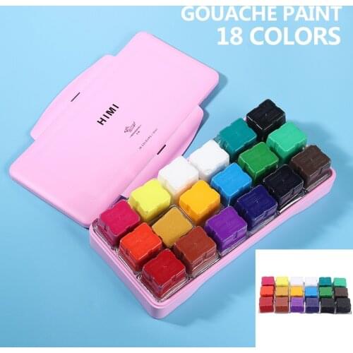 18 Colors Jelly Cup Gouache Paint Set 30ml Non-Toxic Gouache Watercolor Paints Portable Case Design for Artist Student Sationery