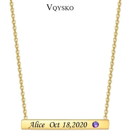 Customize CZ Crystal Birthstone ID Bar Necklace For Women Gold Plated Stainless Steel Engrave Jewelry Necklaces Gift Accessories