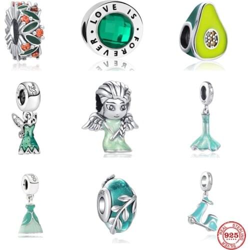 New European Summer Green Dress Angel Love Is Forever Bead Fit Original Pandora charms Silver 925 Bracelets Women DIY Jewelry
