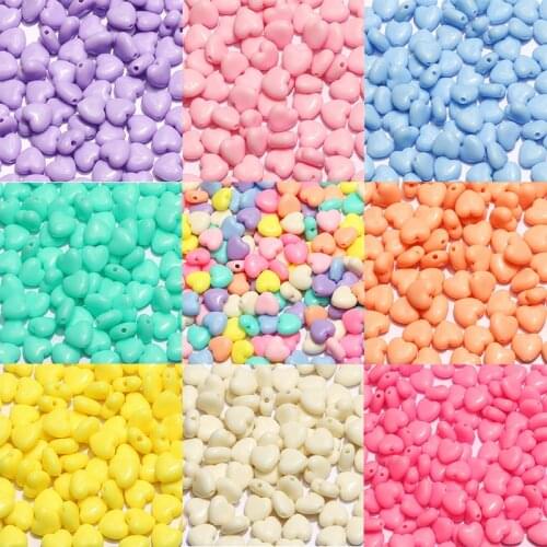 New 11mm Colourful Charms Heart Shape Acrylic Loose Spacer Beads For Jewelry Making Handmade DIY Accessories