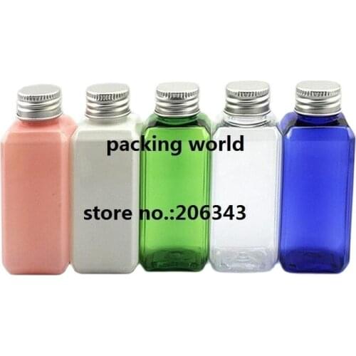 50ml square shape plastic PET bottle aluminum lid ,toilet water bottle,lotion bottle,with aluminum lid bottle