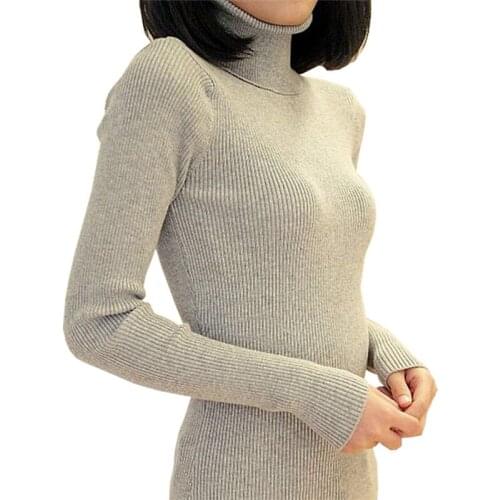 Casual Sweaters 2019 New Arrive Korean Style Turtleneck Slim Elastic all-match long-sleeve Women Clothing Knitted Pullovers 4035