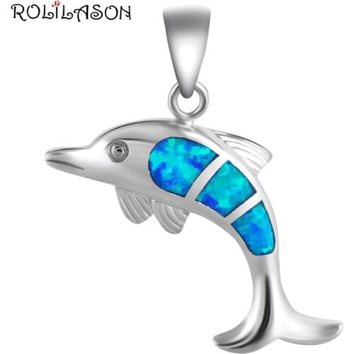 Lovely Dolphin shape Designer Best Birthday gifts Blue Fire Opal Silver Stamped Pendants Fashion jewelry for women OP530