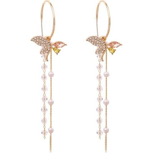 Romantic Luxury Butterfly Tassel Earrings For Women Statement Elegant Party Jewelry Accessories S925 Needle Long Ears