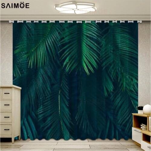Green leaves Tropical Plants Window Curtains For Living Room Bedroom Nodic Style Ultra-thin Micro Shading Cortinas Window Blind