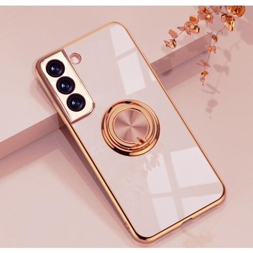 Luxury Plating Case For Samsung Galaxy S20 S21 Ultra Note 20 10 Plus 9 A52 A72 A42 5G 4G Silicone Cover With Ring Holder Stand A