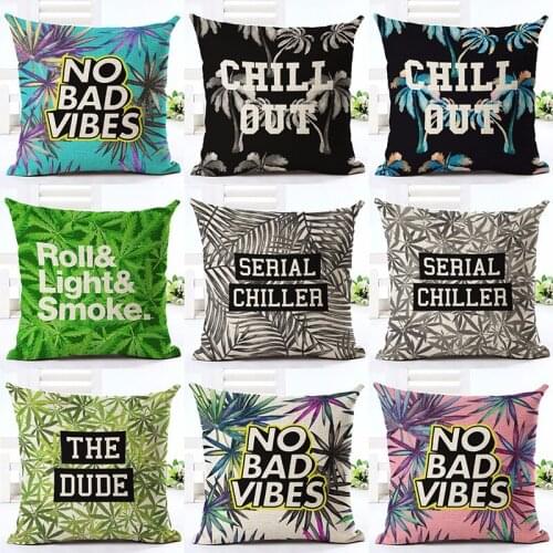 Stylish Tropical Plant Printed Cushion Cover Decorative Letters Background Home Pillow Case Black And White Cushion Pillowcase
