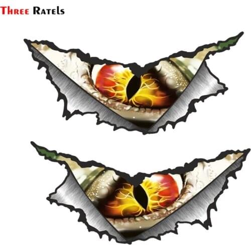 Three Ratels FTC-1131# Large Pair Triangular Ripped Torn Metal Evil Monster Eye Motif Vinyl Car Sticker Motorcycle Car Decal