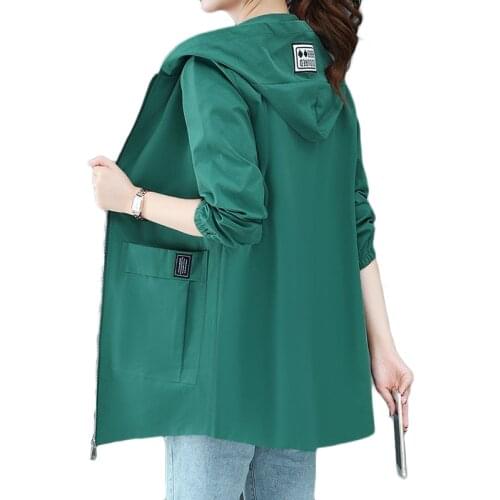 Large Size Windbreaker Womens Long Outerwear Spring Autumn Loose Hooded Parka Overcoat Womens Casual Trench Coats Big Red 4XL