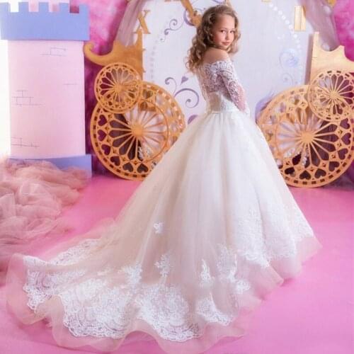 White Ivory Vintage Flower Girl Dress Lace applique Pageant For Weddings First Communion Tulle get together Dresses