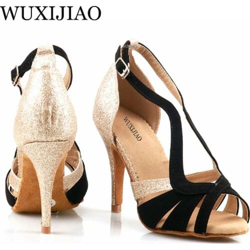 WUXIJIAO hot-selling printing womens Latin dance shoes national standard dance shoes party square dance shoes soft sole 9cm