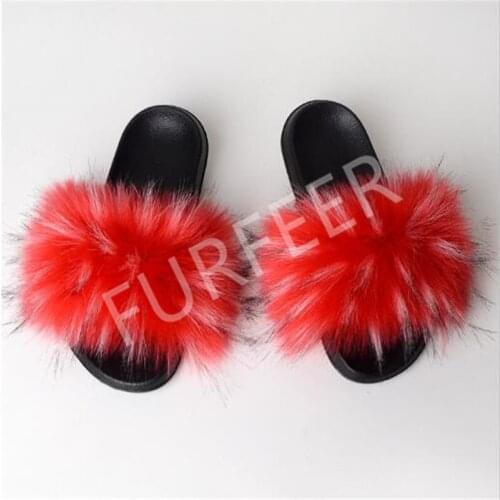 Womens Winter Artificial Fur Home Shoes Faux Fox Fur Slippers Women Fur Slides EVA Fluffy Plush Furry Sandals Ladies Flip Flops