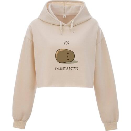 Spud Hoodies Women Aesthetic Graphic Harajuku Cotton Fleece Sweatshirt Kawaii Loose Pastel Clothes Crop Top Drop Shoulder Hoddie