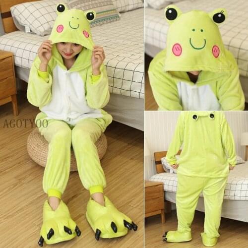Unicorn Frog Pajamas Sets Women Winter Cute Animal Onesies Men One Piece Cosplay Costume Suit Sleepwear Flannel Pijamas