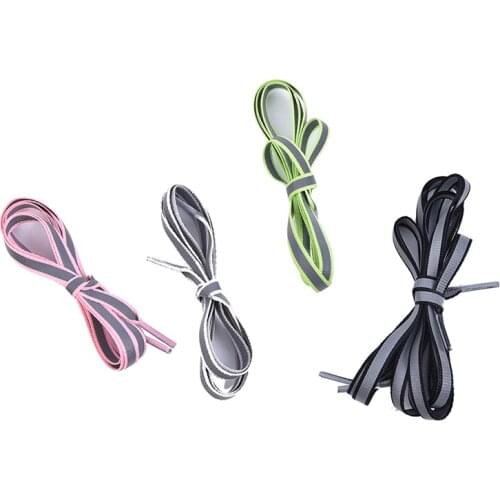 1Pair 110/120cm Cool Polyester Highlight Flat Reflective Runner Shoe Laces Safety Luminous Glowing Shoelaces