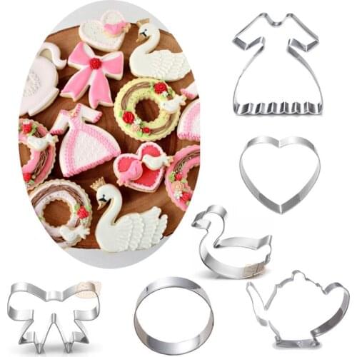 1pcs patisserie Dress Swan Bowknot Heart Teapot Stainless Steel Cookie Cutter Metal Fondant Cake Decor Tool Pastry Biscuit Mould