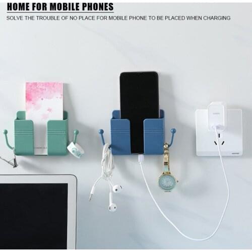 1PC Wall Mounted Organizer Storage Box Remote Control Mounted Mobile Phone Plug Wall Holder Charging Multifunction Holder Stand