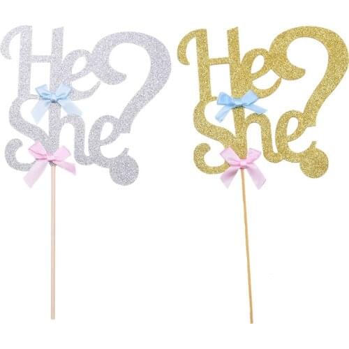 1pc New Glitter Cake Toppers Decoration Baby Shower Birthday Cake Flags He Or She Gender Reveal Party Cake Baking Decor Supplies