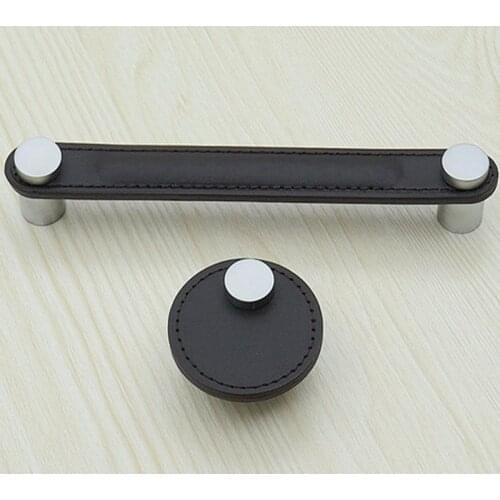 128mm Modern simple bookcase handle European shoe ark drawer leather pulls Full leather brown coffee pulls handle closet handle