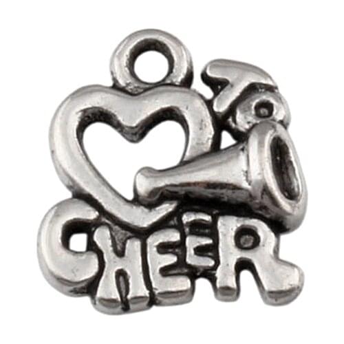 100pcs 16x17.5mm Zinc alloy metal Cheerleader Heart to Cheer Charm Big Hole Bead Fit European Charm Bracelet Jewelry