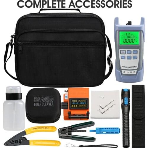 14pcs/set FTTH Fiber Optic Tool Kit AUA-60S Fiber Cleaver -70~+10dBm Optical Power Meter 5km Laser pen