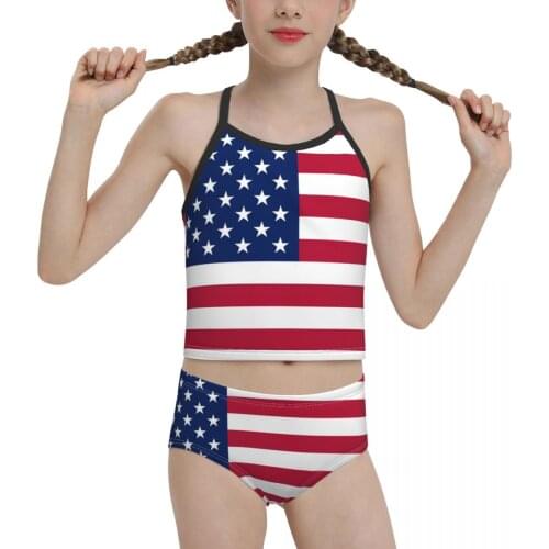2021 proud Swimwear for junior high school Girls Print United States Flag USA Stars And Stripes Biquini for Children Girl