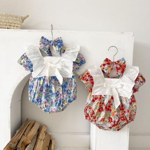 2021 Summer Floral Print Newborn Baby Girls Bodysuit Cute Girls Ruffle Sleeve Romper Jumpsuit Clothes One Piece Outfit 0-3Y