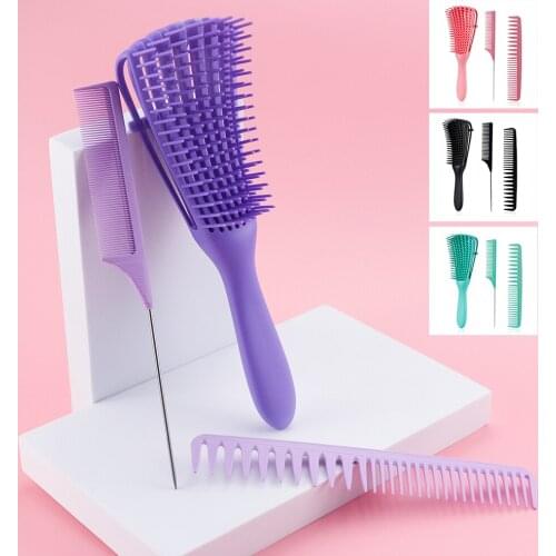3Pcs/Set ABS Purple Girl Hair Brush Professional Parting Comb For Barber Hairdressing Styling Beauty Hair Salon Supplies