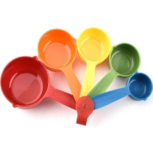 5 Pcs/Set Colorful Plastic Kitchen Measuring Cups Ergonomic Handle Sugar Cake Baking Spoon Household Measuring Scoop