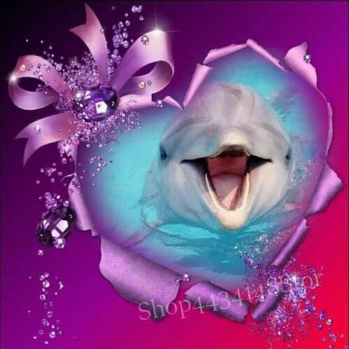 MHD 5d diy diamond painting dolphins flowers full square / round rhinestones 3d diamond embroidery mosaic home decoration kit