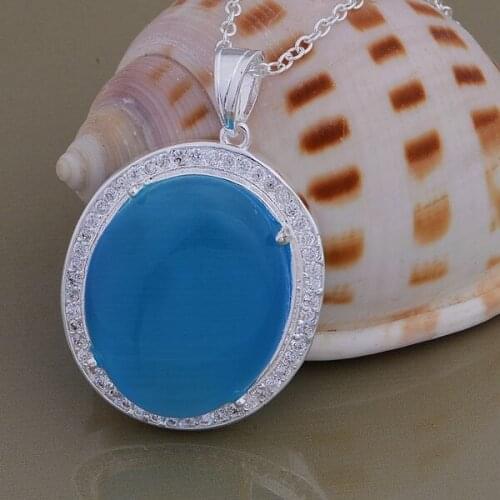 Free Shipping 925 Silver Necklaces & Pendants Fashion Silver Jewelry jewelry inlaid blue stone /conalfua eazamsga AN777