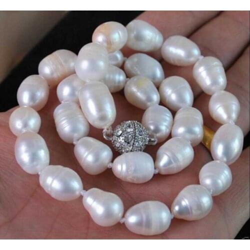 LARGE 11-12MM NATURAL WHITE REAL BAROQUE CULTURED PEARL NECKLACE