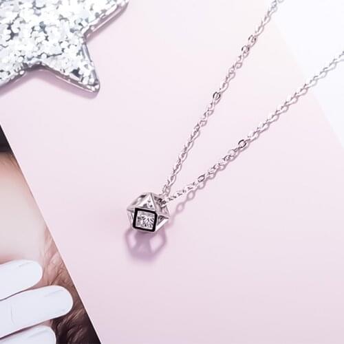 Chain With Fashion Hollowed Out Geometric Rubiks Cube Pendant Necklace Necklaces For Women Crystal Stone Jewelry Gift To Girl