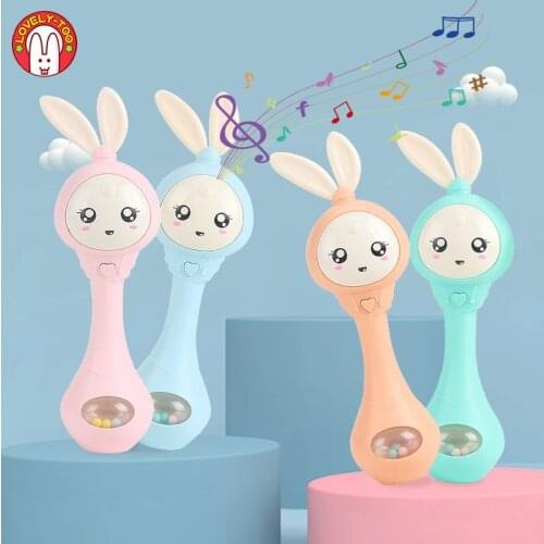 0-12 Months Baby Items Musical Instrument Flashing Rattles Infant Hand Bells Kids Cute Rabbit Newborn Early Educational Toys