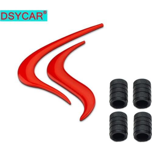 Dsycar 3D Metal Flame Logo Car Badge Emblem Sticker +4Pcs Knurled Style With Plastic Core Valve Caps for Universal Car