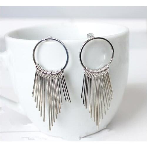 EY1130 Europe New Listing Fashion Metal Circle Personality Tassel geometry Long Earrings Female charm Simple Jewelry