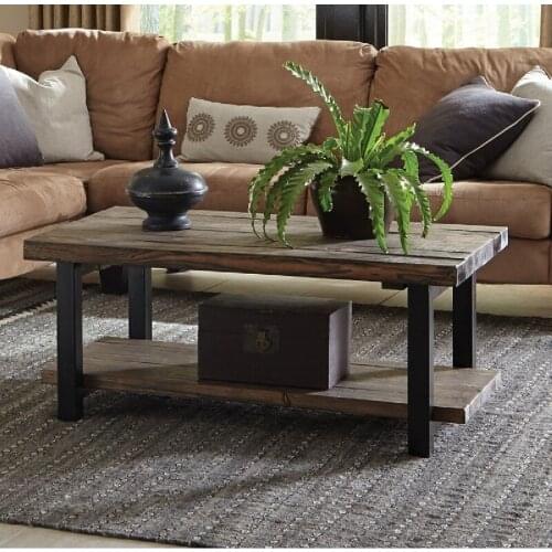 Modern Wood Solid Wood Natural Medium Tripod Iron Frame 2 Layer coffee table coffee tables table basse furniture living room table
