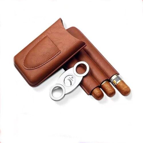 Gadgets Genuine Leather Cigar Case Travel Cigar Humidor Box Portable Humidor Bag Cigar Box Fit 3 COHIBA Cuban Cigars