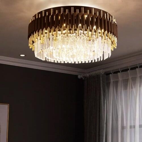 Living room crystal chandelier for ceiling modern black cristal light fixture round bedroom decor lamp led indoor lighting