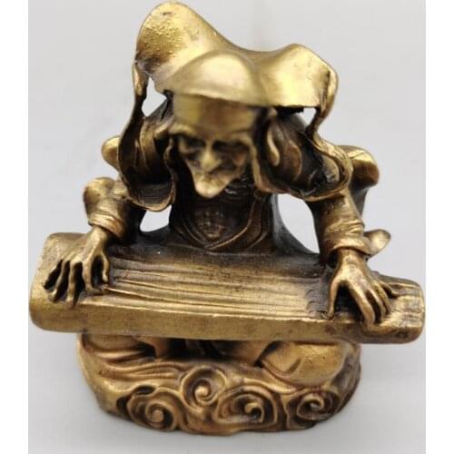 China brassr Long eyebrows Arhat Buddha small crafts statue