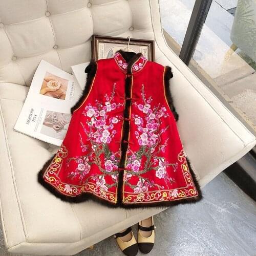 Chinese Style Vest Womens Retro Disc Button Silk Acetate Embroidery Single-Breasted Plus Size Down Cotton Waistcoat M-3XL