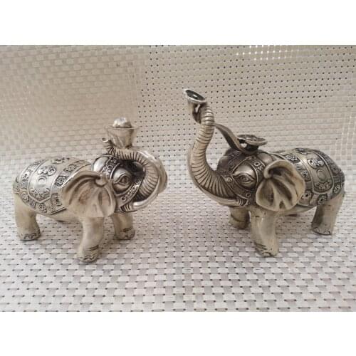 Collection Old Tibetan silver A pair of Elephant Statue,High Quality Home Art Decoration Crafts sculpture