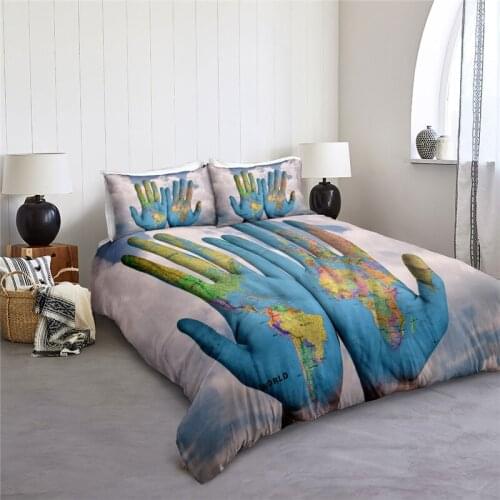 Map palms bedding sets King size Luxury Duvet Cover Set With Pillow case World Map Bedclothes Travel Theme Home Textile 3-Piece
