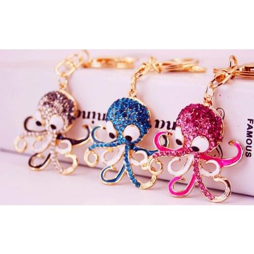 Creative Marine Animals Series Rhinestone Keychain Octopus Keychain Female Bag Pendant Metal