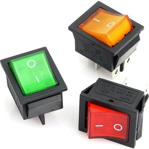 Rocker Switch With Light KCD4-201N 4 Pin ON/OFF 2 Position 250V DPST 1/5/10Pcs