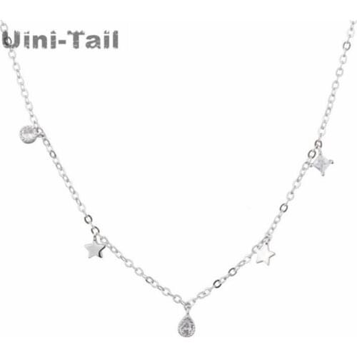 Uini-Tail hot sale new 925 sterling silver starry micro inlaid necklace simple temperament fashion wild drop tassel necklace